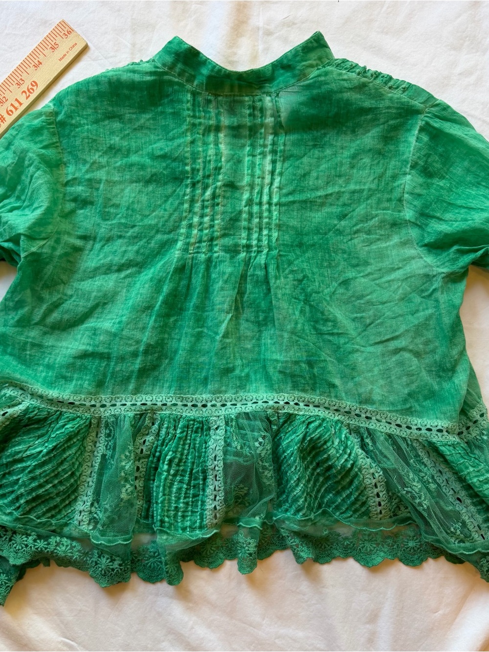 Muche et Muchette Jolene Voile Top Green Cotton Lace Embroidered Boho Blouse OS - Picture 7 of 11